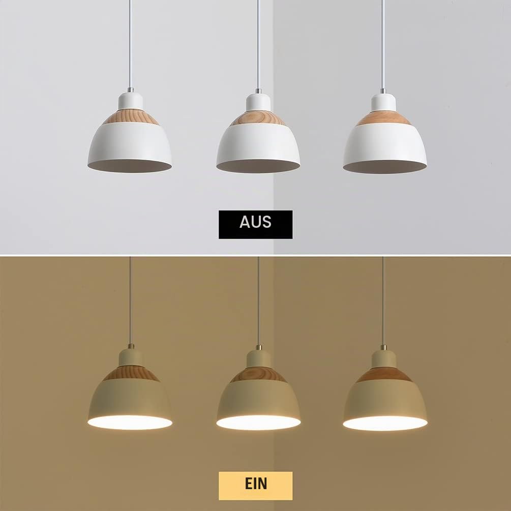 Retro Holz Hängeleuchte 3-Flammig Esstischlampe Weiß Metall Pendelleuchte Industrie Höhenverstellbar Hängelampe für Esszimmer Küche Cafe Theke Innen Büro Pendellampe,E27