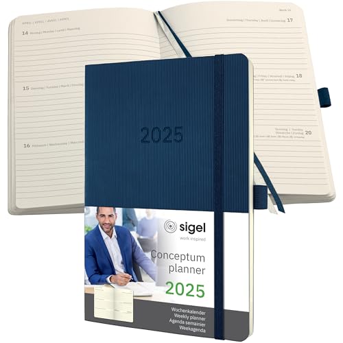 SIGEL C2532 Conceptum Weekly Planner 2025, Approx. A5, Dark Blue, softcover, 2 Pages = 1 Week, 192 Pages, ca. A5