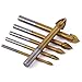 TMP1105 6pcs Titanium Coated Glass Drill Bit Set 4 Cutting Edges Cross Spear Head Drill with Hex Shank for Ceramic Tile Marble Mirror