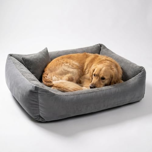4L Textil Teo Kuscheliges Hundebett Bezug abnehmbar und waschbar Hundekorb mittelgroße Hunde Hundekissen flauschig Hundekörbchen Hundesofa (100x80 cm, Dunkelgrau)