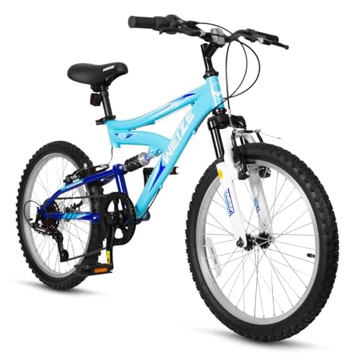 WEIZE Kids Mountain Bike, 20 inch Kids' Bicycles for 6-10 Years Old Boys Girls with Dual Full Suspension, 6 Speeds Drivetrain, High-Carbon Steel Frame, Blue