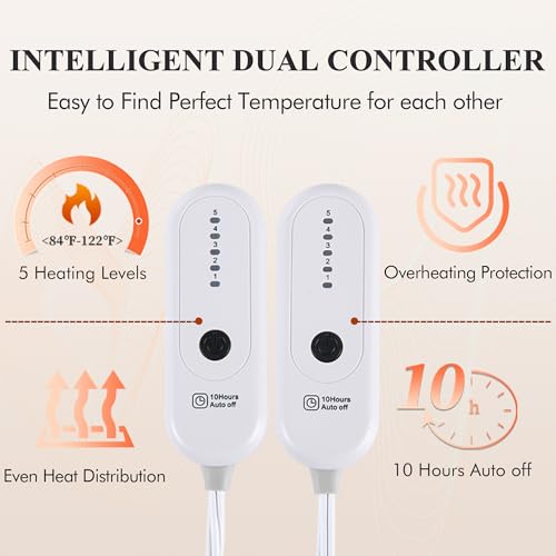Cozyty Heated Blanket Queen Size, Super Soft Cozy Upgraded Flannel Electric Blanket Dual Control With 5 Heating Levels & 10 Hours Auto Off thumb #2
