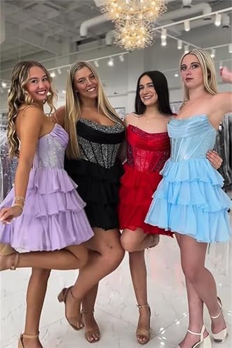 Zeeyecie Sequin Chiffon Tiered Homecoming Dresses| A-Line HOCO Dresses Ruched Corset Sequined Beaded Short Prom Dresses3