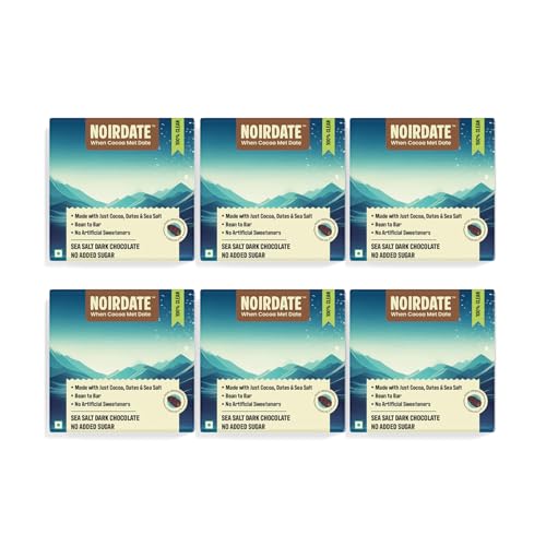 Image of NoirDate Sea Salt Dark Chocolate - 15g, Bean to Bar, Sweetened with Dates, No Refined Sugar, Clean Label, Vegan, Gluten-Free, Antioxidant Rich, Healthy Indulgence (Pack of 6)