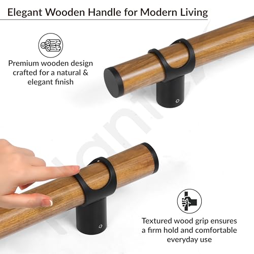 Image of Plantex 18 Inch Main Door Handle /Stainless Steel & Wooden Door Handle /Pull-Push Handle for Door /Office & Hotel - Pack of 1 (DTMD-428, Black & Wood)