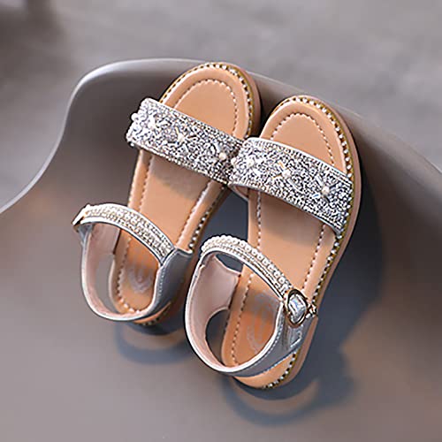 EnJoCho Girls Sandals Open Toe Rhinestone Princess Dress Flat Shoes Summer Sandals for Toddler Girls Sandals 1-11Years4