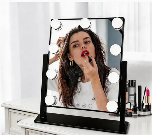 SLIMOON Makeup Vanity Mirror with LED Lights Makeup Mirror Detachable 10X Magnification Hollywood Make Up Mirror with Lighting Smart Touch Rechargeable 360 Rotation Black 13.77x 11.81