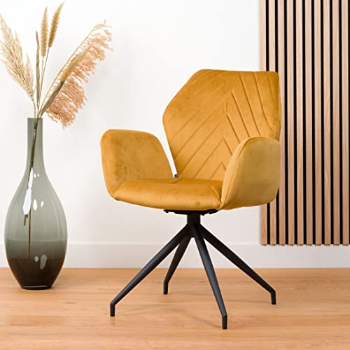 Apollo - Chaise de salle à manger pivotante avec accoudoirs - Motif chevrons - Chaise de salon, salle à manger - Chaise de bureau avec housse en tissu - Velours ocre jaune