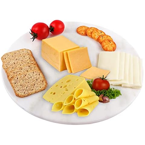 DESTALYA Marble Cheese Board - Round Cutting Board for Kitchen - Serving Tray for Pizza, Pastry, Charcuterie - Cake Stand, Fruit Plate - Slab for Baking, Bathroom Tray (28 cm,White Marble Deniz) Cover