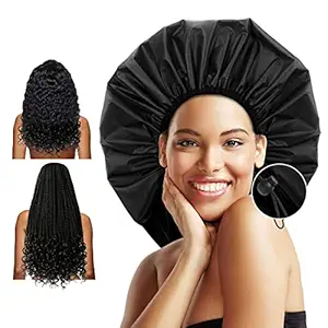 Auban Extra Large Shower Cap, Waterproof Reusable Hair Cap, XL Satin Lined Shower Bonnet for Women Men Thick Long Hair, Braids, Dreadlocks(Adjustable)