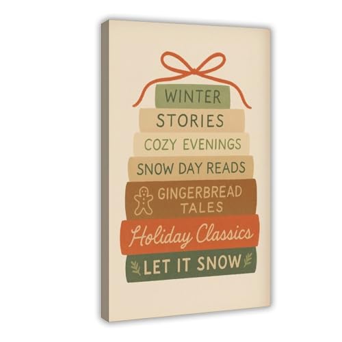 QIENAZIO Poster su tela con stampa di libri di Natale, storie invernali, ideale come decorazione per camera da letto, ufficio, cucina, 60 x 90 cm