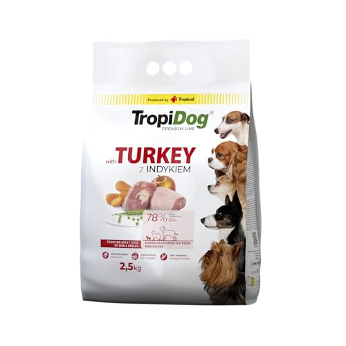 Hundefutter – TropiDog Premium Erwachsene Kleine Rassen mit der Türkei & Reis, Tasche 2,5 kg