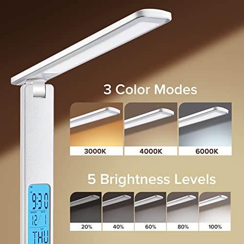 Desk Lamp with Wireless Charger: USB Charging Port, Table Lamp with Clock, Desk Lamps for Home Office College Dorm Room Essentials - Thumbnail 3