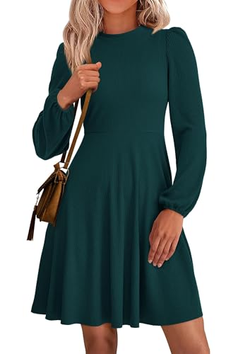 Image of PRETTYGARDEN Womens Long Sleeve Mini Dress 2026 Fall Trendy Crewneck Ribbed Knit Soft A Line Flowy Summer Formal Dresses