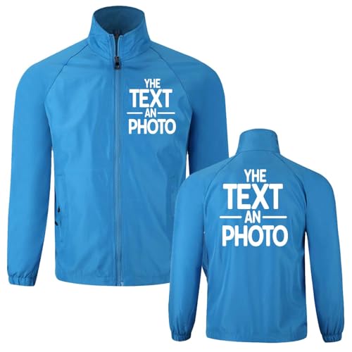 Qalviora Chaqueta personalizada para hombre y mujer, resistente al viento, softshell con texto personalizado, imagen de logotipo, cortavientos, cremallera completa, chaqueta de manga larga, abrigo