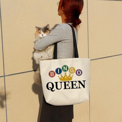 Bingo Queen Tote Bag Cute Aesthetic Shopping Shoulder Handbag with Interior Zipper Pocket Lightweight & Washable Stylish Bingo Queen Present for Women Friends miniatura 2