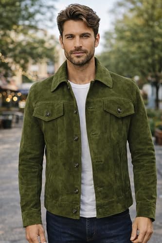Image of LP-FACON Mens Western Style Trucker Suede Leather Jacket | Cowboy Jacket Collection