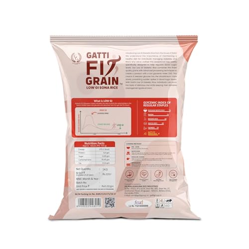 Image of Gatti Fit Grain: Low GI Sona Rice - 1 Kg | Diet & Diabetic Friendly | Ideal Choice for Diabetics & Weight Management for Health-conscious Individuals | Certified Low Sugar Rice | Clinically Certified