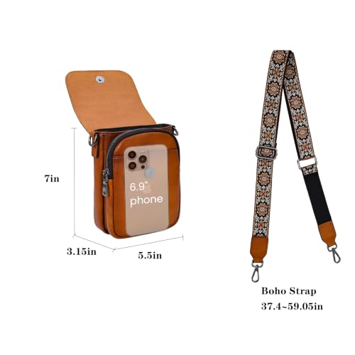 Image of HESHE Small Leather Crossbody Bag for Women RFID Phone Purse with Card Slot | Anti Theft,Genine Leather,Wide Adjustable Strap,Multi-Pocket Fits 6.9 inch Phone Trendy Shoulder Cross Body Bag for Daily,Travel