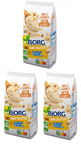 BJORG - Mix 3 Farines Tous Usages - Farine Sans Gluten Bio - Farine de Riz Complet, Pois Chiche et Maïs - 3x 500 g