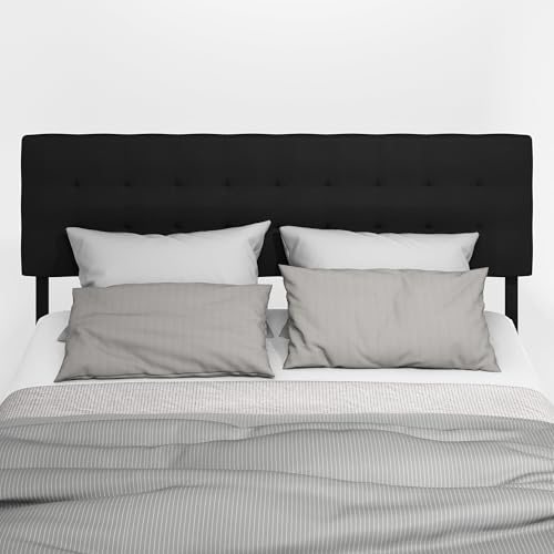 Image of Furinno Roanne Headboard King Size, Tufted Upholstered Wooden Head Board, Bed Frame Mount, Easy Assembly, for Bedroom, Dorm, Plain Black