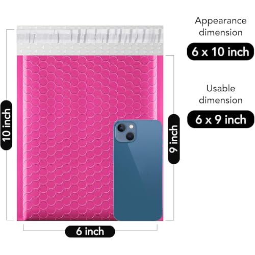 Image of Fuxury Bubble Mailers 6x10 inch 100 Pack Pink Thick Padded Envelopes Usable Size 6x9 inch Mailing Envelopes Bubble Padded, Shipping Bags for Mailing,Packaging, Small Business, Boutique, Bulk #0