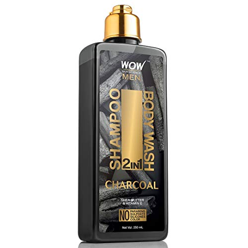 WOW Charcoal 2-in-1 Shampoo & Body Wash - Moisturizating Cleanse For Soft, Healthy Hair & Smooth, Supple Skin - Shea Butter & Vitamin E To Help Reduce Acne & Help Protect Skin Against Dryness - 250 mL
