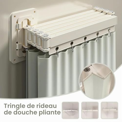 Rideau de douche pliable avec ventouses puissantes lavable blanc d'angle