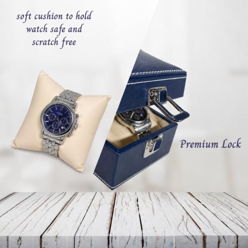 Image of ZAFCO Watch Box Organizer for Men and Women Single Slot Premium Luxury PU Leather Watch Display Case Portable for Travelling Gift Bracelet Jewellery Box 1 Unit (Blue 1 Slot)