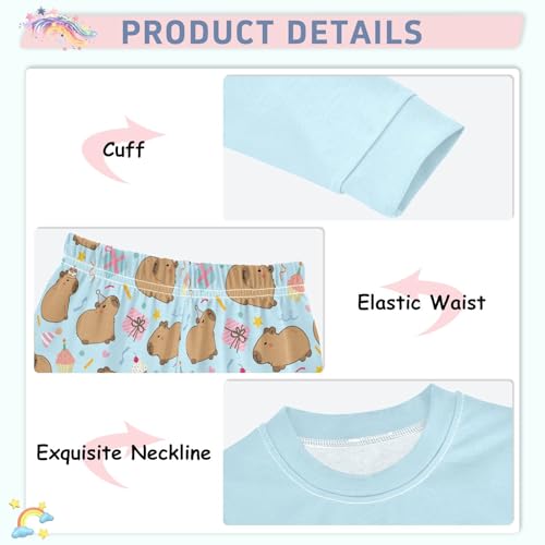 Cute Capybara Birthday Print Blue Cute Pajama Sets Long Sleeve Top and Pants, Snug Fit Sleepwear for Night Wears4