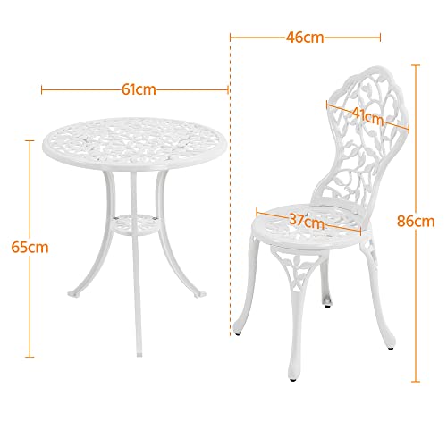 Mesa y 2 sillas de aluminio blanco Yaheetech para exterior 5