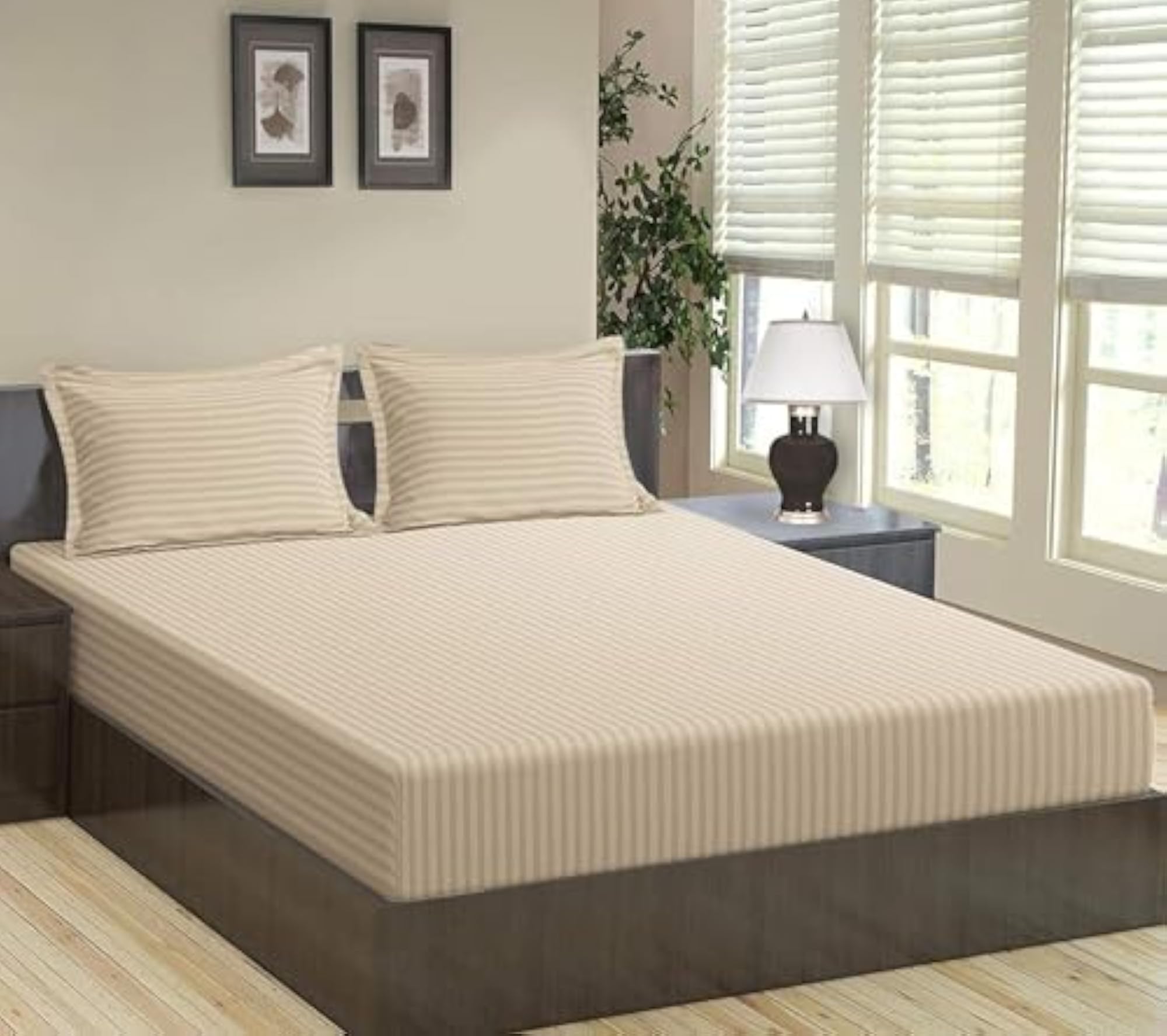 Beige Glace Cotton Bedsheet Double Bed Queen Size
