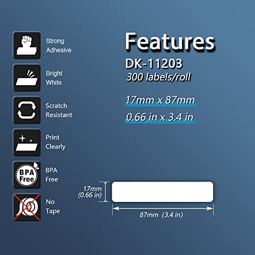 Betckey - Compatible File Folder Labels Replacement For Brother Dk-1203 (2/3" X 3-7/16"), Use With Brother Ql Label Printers [20 Rolls/6000 Labels] #TOP2