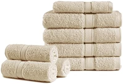 5 Piece Beige Bath Towel Set, 100% Combed Cotton Towels, Shower Towel, 600 GSM Luxury Bath Towels, Plush and Absorbent Bathroom Towel Set, (1 Bath Towel 2 Hand Towels 2 Washcloths) - Beige