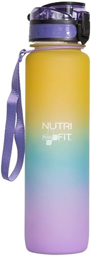 NUTRI PLUS FIT Botella de agua motivacional de 32 onzas con marcador de tiempo, BPA Freeby Nutrifit (arcoíris)
