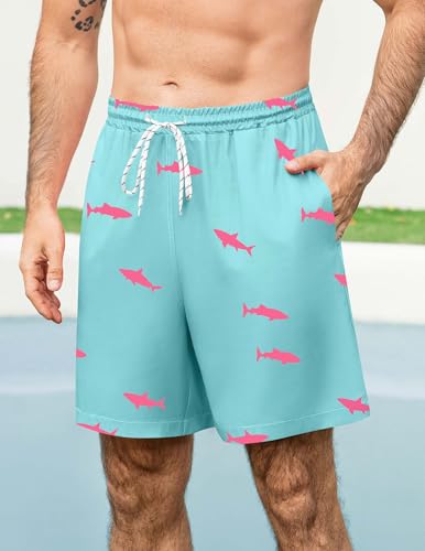 Aprolive Mens Shorts for Men Striped Slim Fit Swim Trunks Pool Shorts 7 Inch Inseam Breathable Running Work Shorts(Sky Blue,X-Large) — view 2