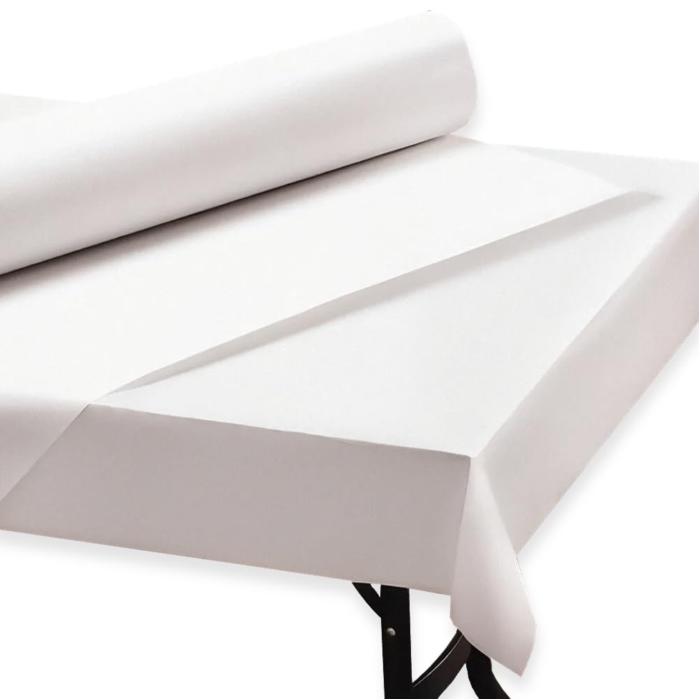 Clearly 50M x 1.2M Banquet Roll. Disposable Party Tablecloth, Paper Table Cloth for Picnic, BBQ, Weddings & Dinner. Disposable Tablecover Protector - Plain White Birthday Party Decoration