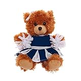 Plushland Mocha Cheer Bear 6 Inches, Stuffed Animal Personalized Gift - Custom Text on Outfit (Navy Blue)