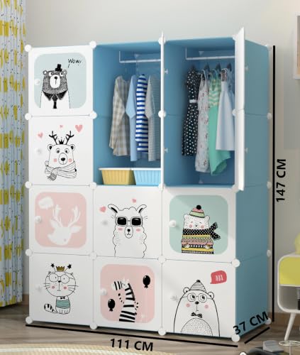 Image of 12 Door Plastic Wardrobe for Kids - Cupboard for Clothes Storage Rack, Almirah for Clothes, Baby Collapsible Wardrobe, Multi-Purpose Kids Storage Organizer for Books,Toy (Blue-KTJ1, 12-Door)