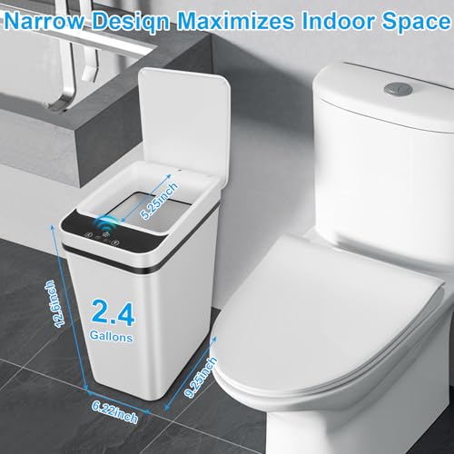 2 Pack Bathroom Trash can,Smart Touchless Trash Can,Automatic Motion Sensor Trash Bin with Lid,2.4 Gallon Garbage Can, Kitchen, Bathroom, Office, Bedroom Trash can (White+White)