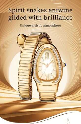 Image of Shocknshop Analog White Dial Diamond-Embellished Snake Spiral Bracelet Watch for Women -WCH166