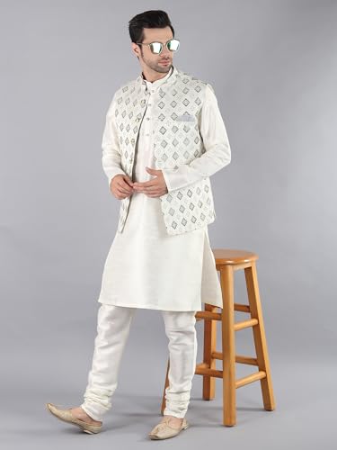 Image of Uri and MacKenzie Men's Silk Blend Kurta Pajama with Designer Ethnic Nehru Jacket /Modi Jacket