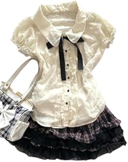Wayolyn Lolita Shirts Kawaii Cute Clothes Blouse Lace Short Jirai Kei Fashion Puff Sleeve Shirt Ruffle Top with Bow Cutecore Price In India