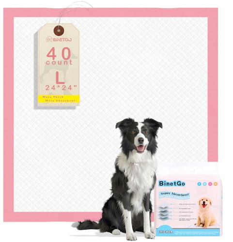 Image of BinetGo Pink Disposable Pee Pads for Dogs, 40 Count 24 inch x 24 inch Large Wee Wee Pads for Urine, Extra Absorbent Unscented Puppy Pads, Pet Training Pads for Dogs, Pink Doggy Pee Pads for Indoors