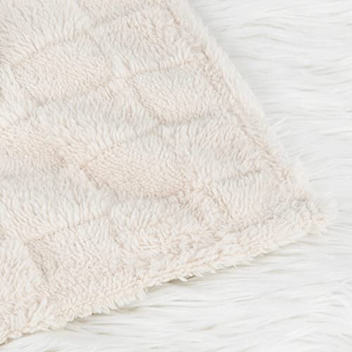 Image of HOMRITAR 3D Gingham Fleece Baby Blanket for Girls Boys Chessboard Grid Warmer Comfort Reversible Shaggy Cozy Decor for Home Bed Blanket for Toddlers 30 x 40 Inches Cream