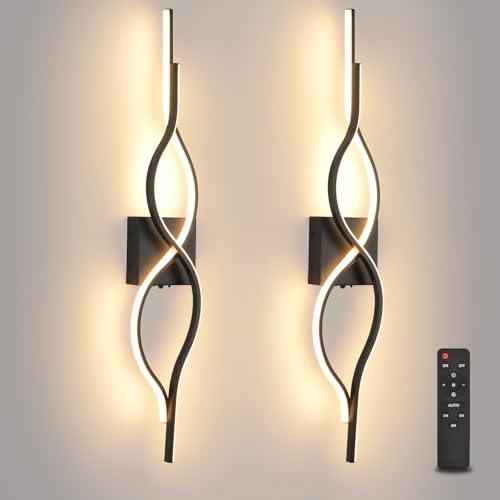 Image of Battery Operated Wall Sconces Set of 2, Black 31.4'' LED Dimmable Wall Sconce with Remote Control, Adjustable Color Temperature Brightness for Living Room Bedroom and Hallway USB Rechargeable Lighting