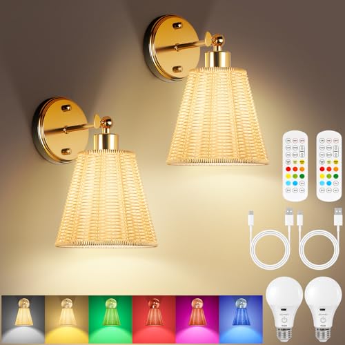 Frideko Swing Arm Rechargeable Battery Operated Wall Sconces Set of