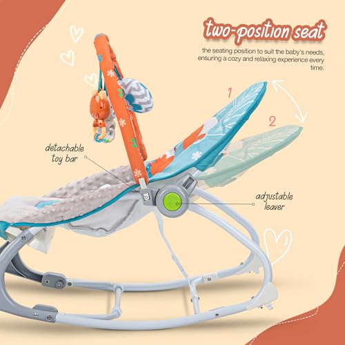Image of Baybee 5 in 1 Baby Rocker and Feeding Chair for Babies | Portable Rocking Chair for Kids with Parent Handle, Multi Position Recline, Food Tray & Music | Baby Bouncers 0 to 3 Years Boys Girls (Blue & Grey)