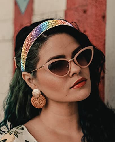 Wecoe Rhinestone Headband - Colorful Rainbow Bling Diamond Glitter Sparkly Hair Accessory Gift for Girls & Women
