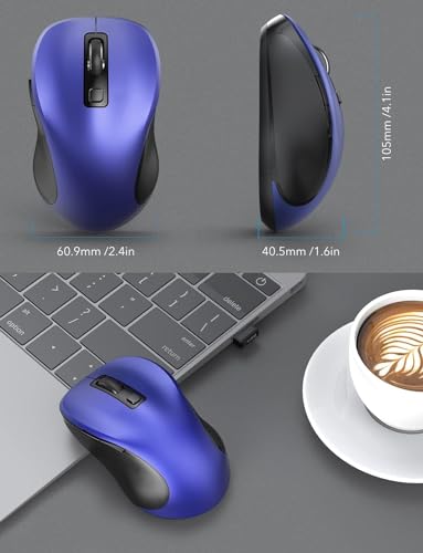 Image of Trueque Wireless Mouse for Laptop, Ergonomic 6-Button Mouse, Deep Blue | 2.4GHz USB receiver, back /forward buttons, 3 adjustable DPI levels, silent clicks, USB-C adapter, Windows /Mac /Chrome OS /Linux